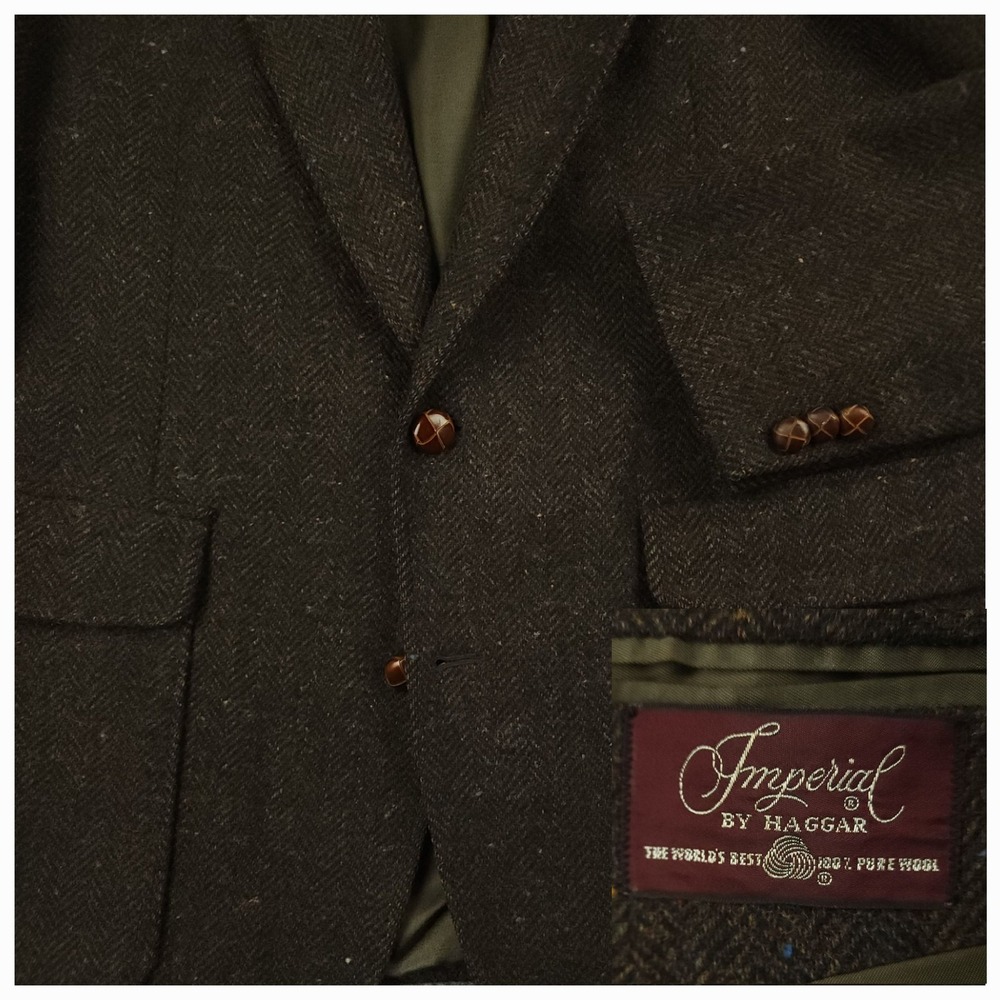 Vtg 70s Ivy Style Patch Pocket Speckled Tweed Jacket Mens 40S Wool Herringbone